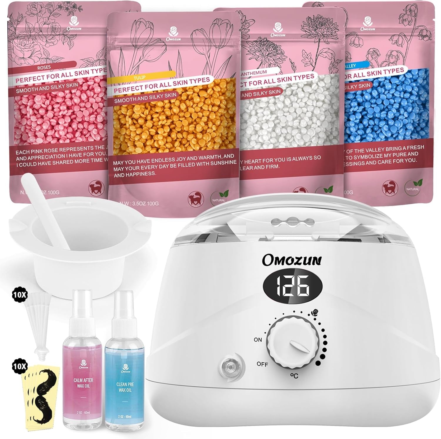 Kit Chauffe-Cire : Appareil D'Épilation À La Cire Avec Affichage Numérique LED – Machine À Épiler Naturelle Pure – Appareil À Cire Chaude Adaptée Pour Les Poils Du Nez (Blanc)