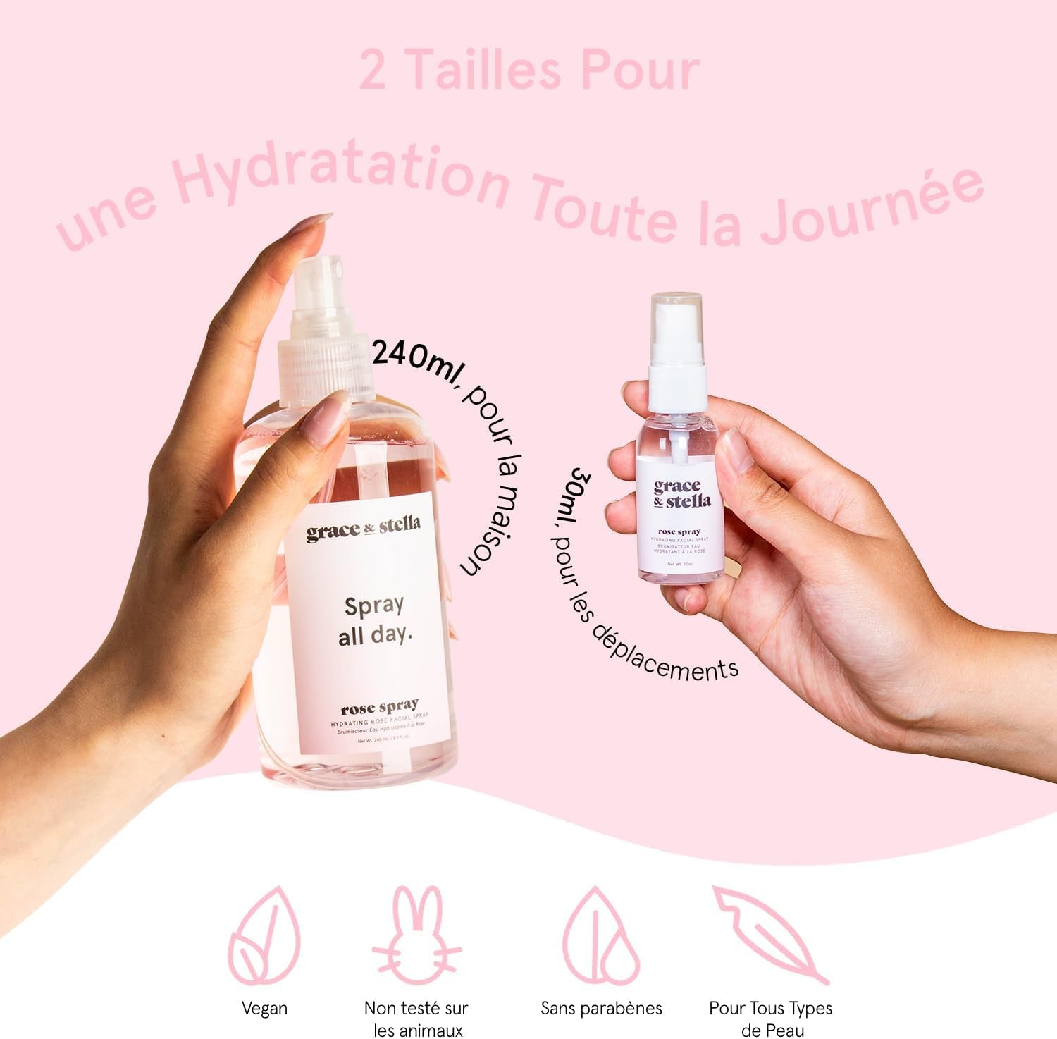 - Spray Eau De Rose Visage Vegan, Lauréat Du Prix D'Excellence Pour La Peau, Parfait Comme Vaporisateur Cheveux, Spray Hydratant Cheveux, Lotion Tonique Visage, Brume Corps (240Ml)