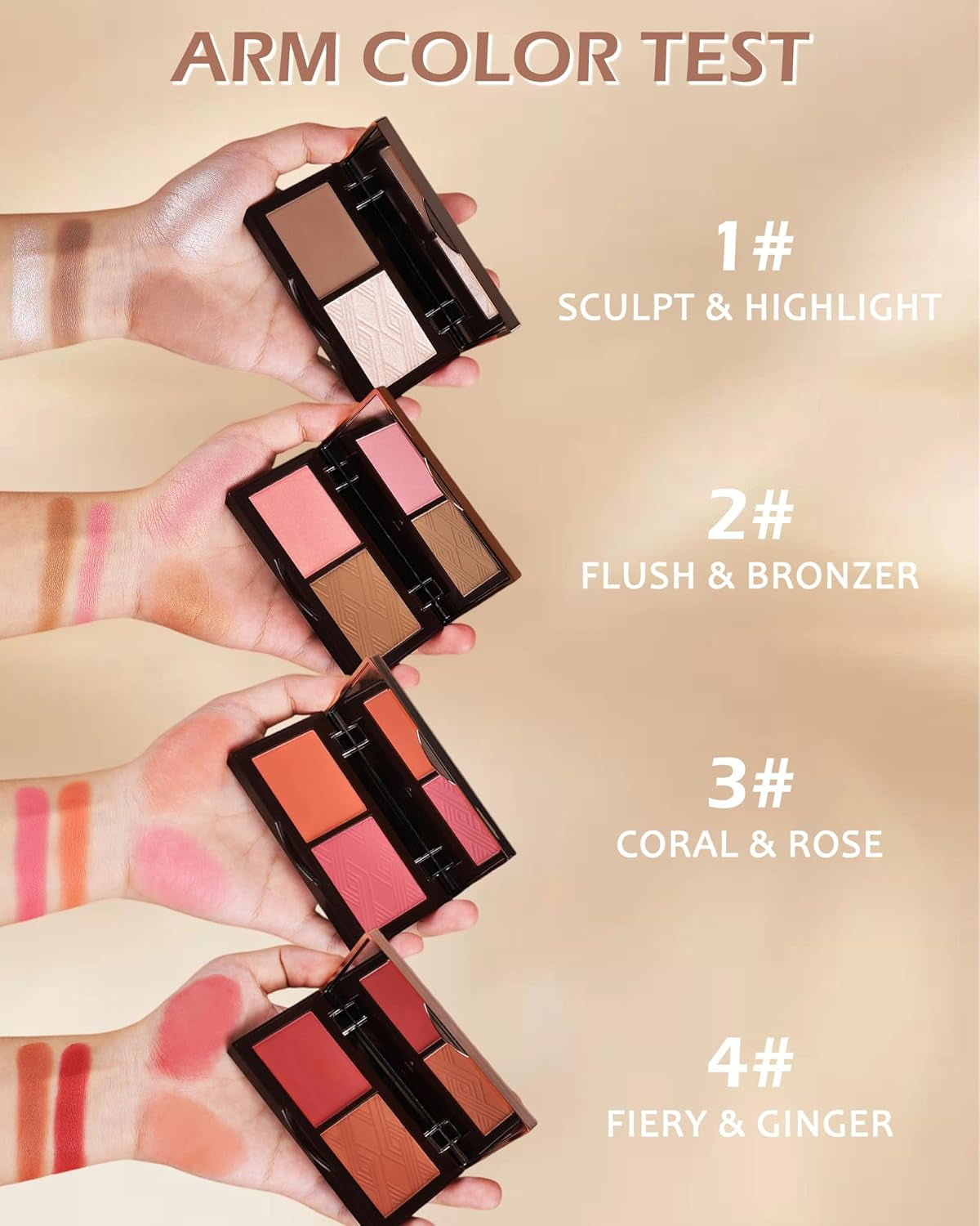 Palette De 2 Couleurs Pour L'Éclairage Et Le Bronze Avec Miroir-Résistante À L'Effacement, Longue Durée, Très Pigmentée, Mate Et Scintillante-Finition Naturelle, Maquillage Féminin Pour Le Visage-01#