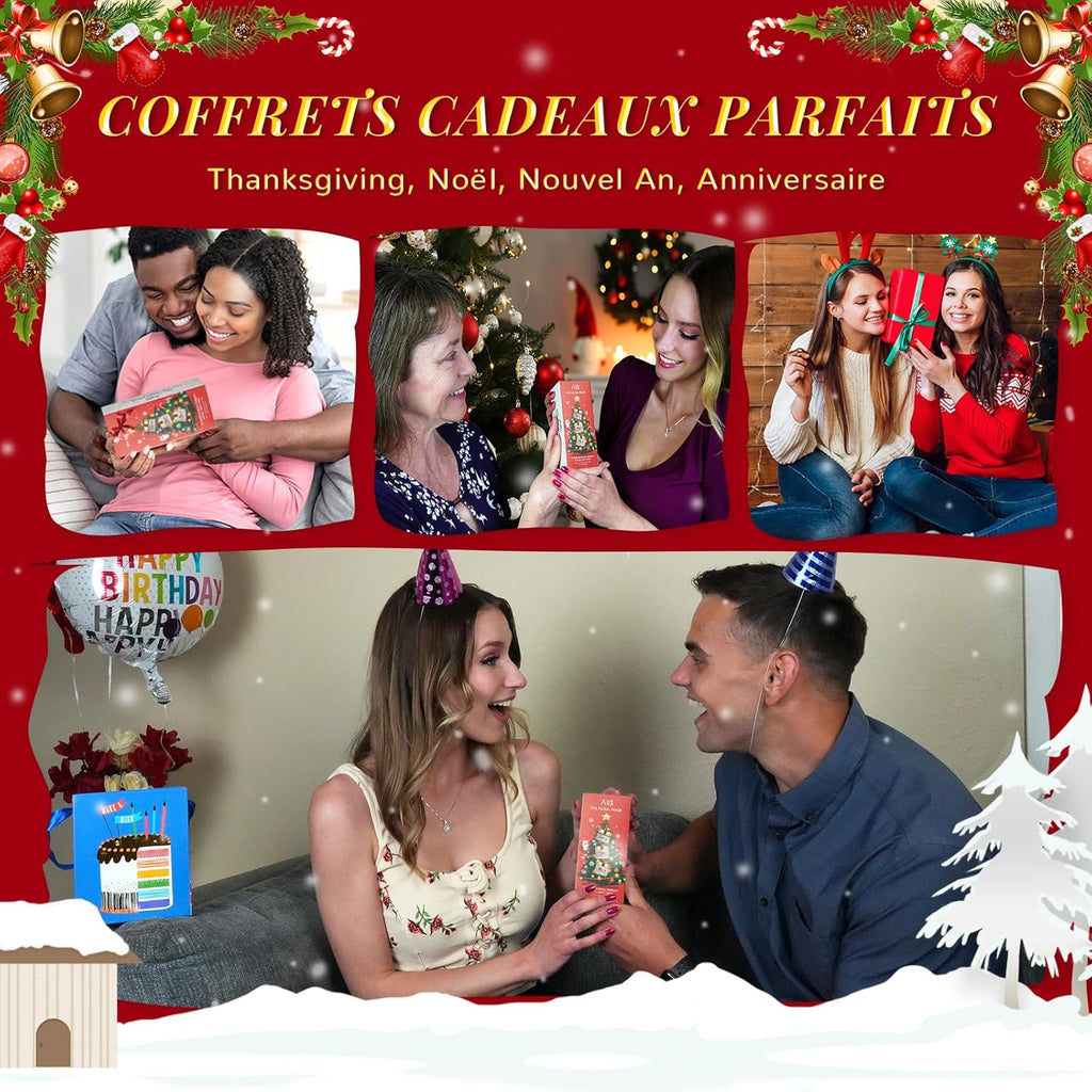 Coffret Noel Femme Masque Visage Argile, Masque Visage Au Curcuma + Masque D'Argile Détox Au Thé Vert + Masque De Boue Aux Minéraux De La Mer Morte, 210G