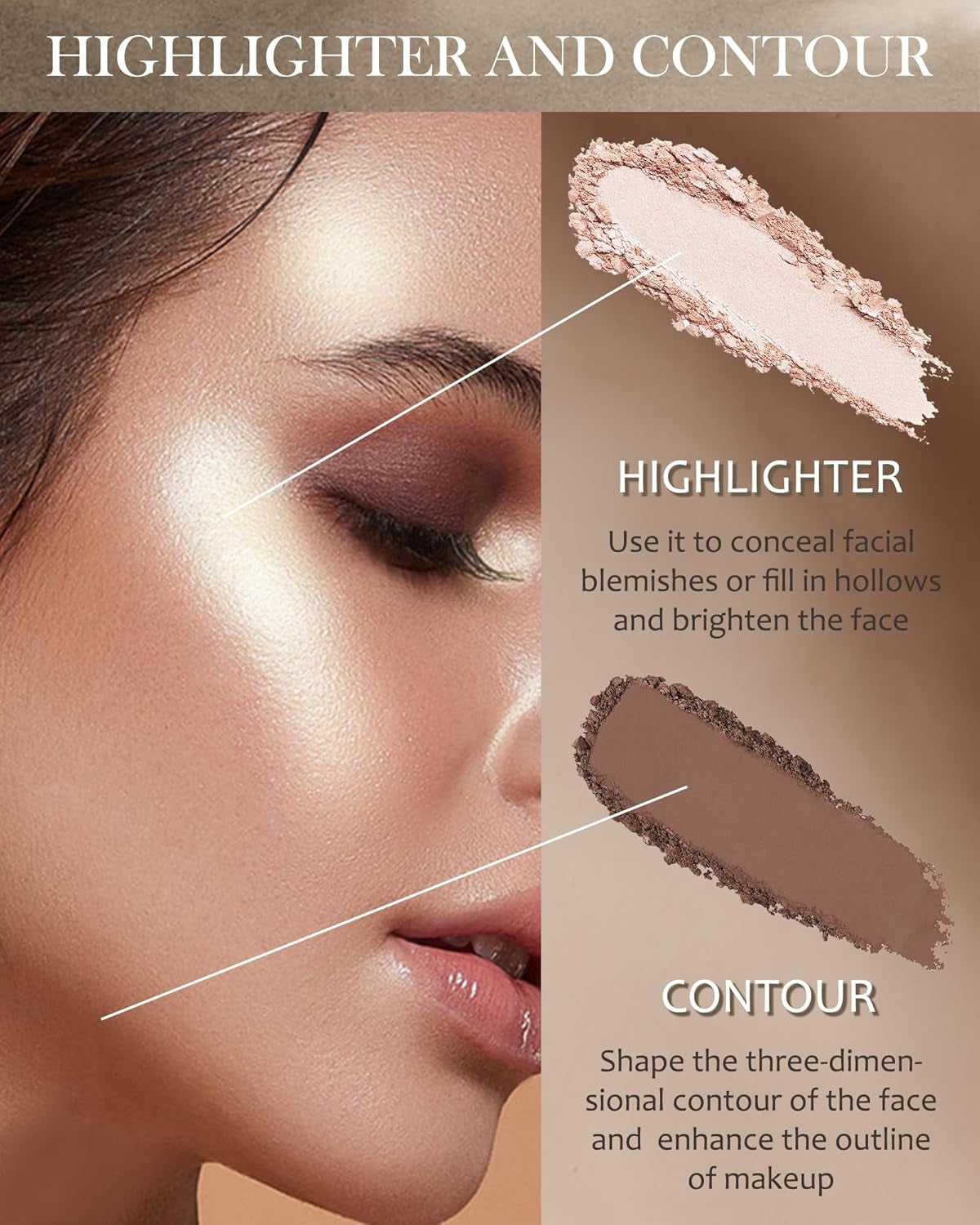 Palette De 2 Couleurs Pour L'Éclairage Et Le Bronze Avec Miroir-Résistante À L'Effacement, Longue Durée, Très Pigmentée, Mate Et Scintillante-Finition Naturelle, Maquillage Féminin Pour Le Visage-01#