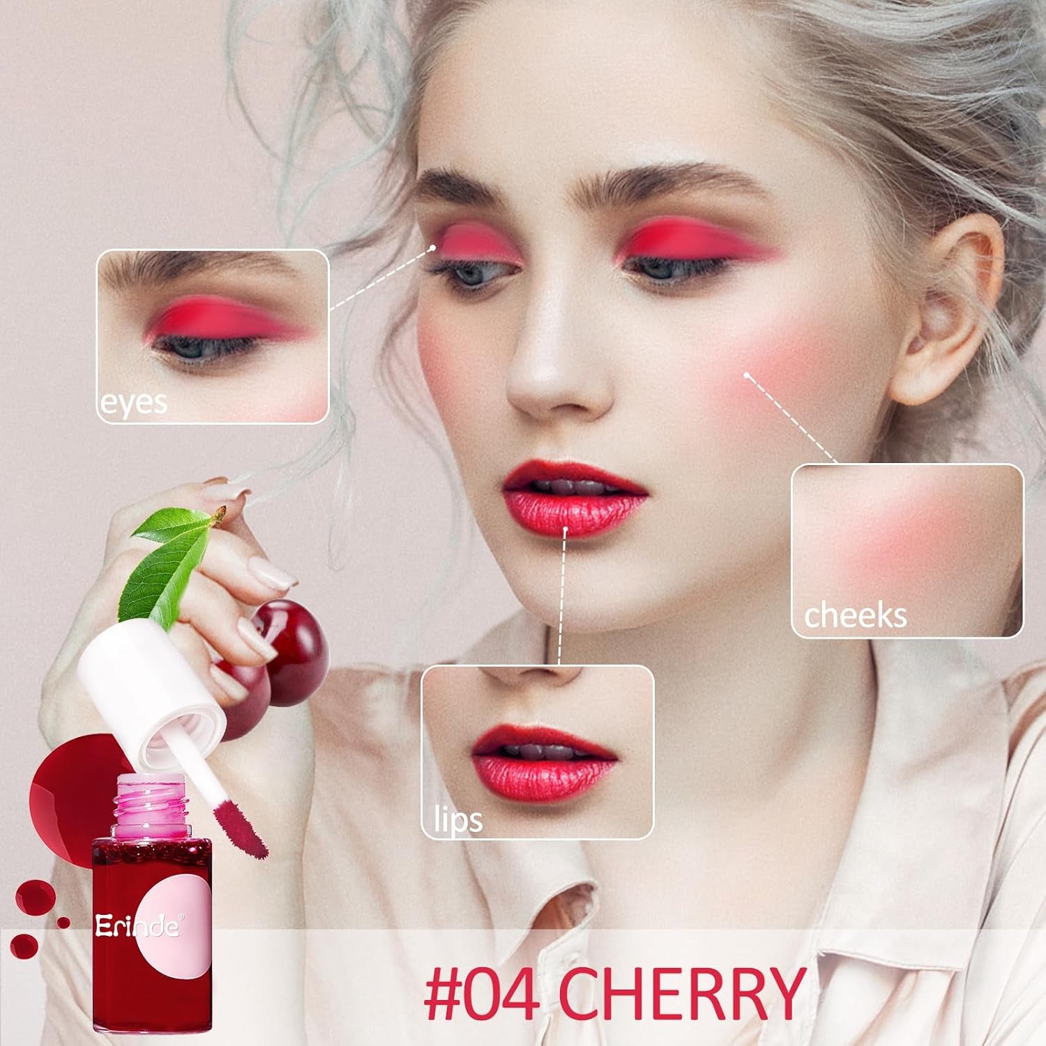 Lip Tint Stain Makeup，Korean Lip Tint, Lip Stain Tint Waterproof Makeup, Mini Liquide Lipstick, Non-Sticky & Loog Lasting #04 CHERRY