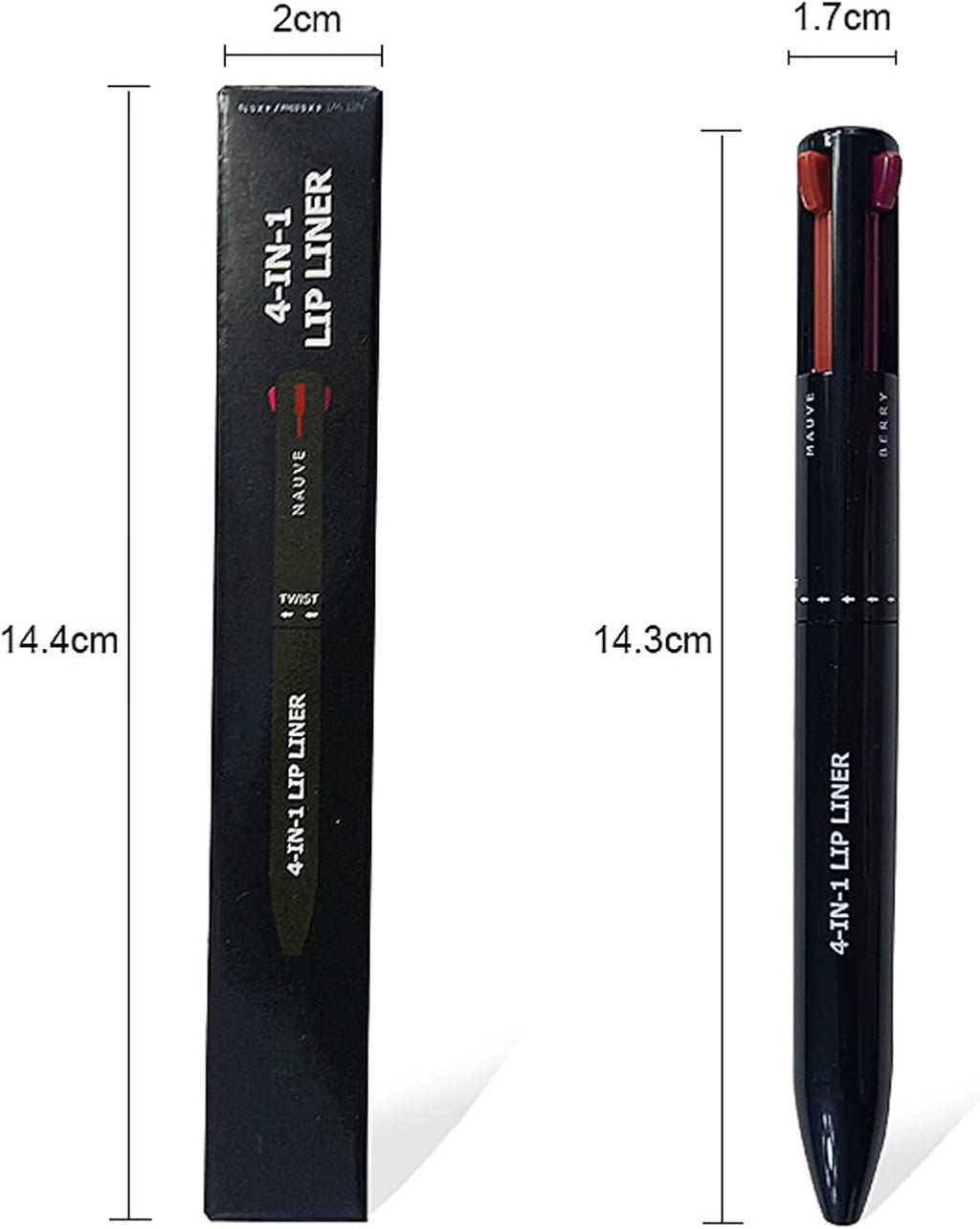 Crayon À Lèvres Imperméable, 4 in 1 Makeup Pen, Crayon Maquillage 4 En 1, Lip Liner Makeup Pen Crayon À Lèvres Pressé Pour Une Ligne Lèvres Claire, Pour Créer Un Maquillage Long-Lasting