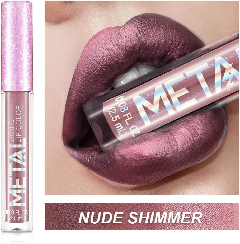 Lipgloss Rouge À Lèvres Imperméable À L'Eau Brillant À Paillettes Scintillant Métallique Durable