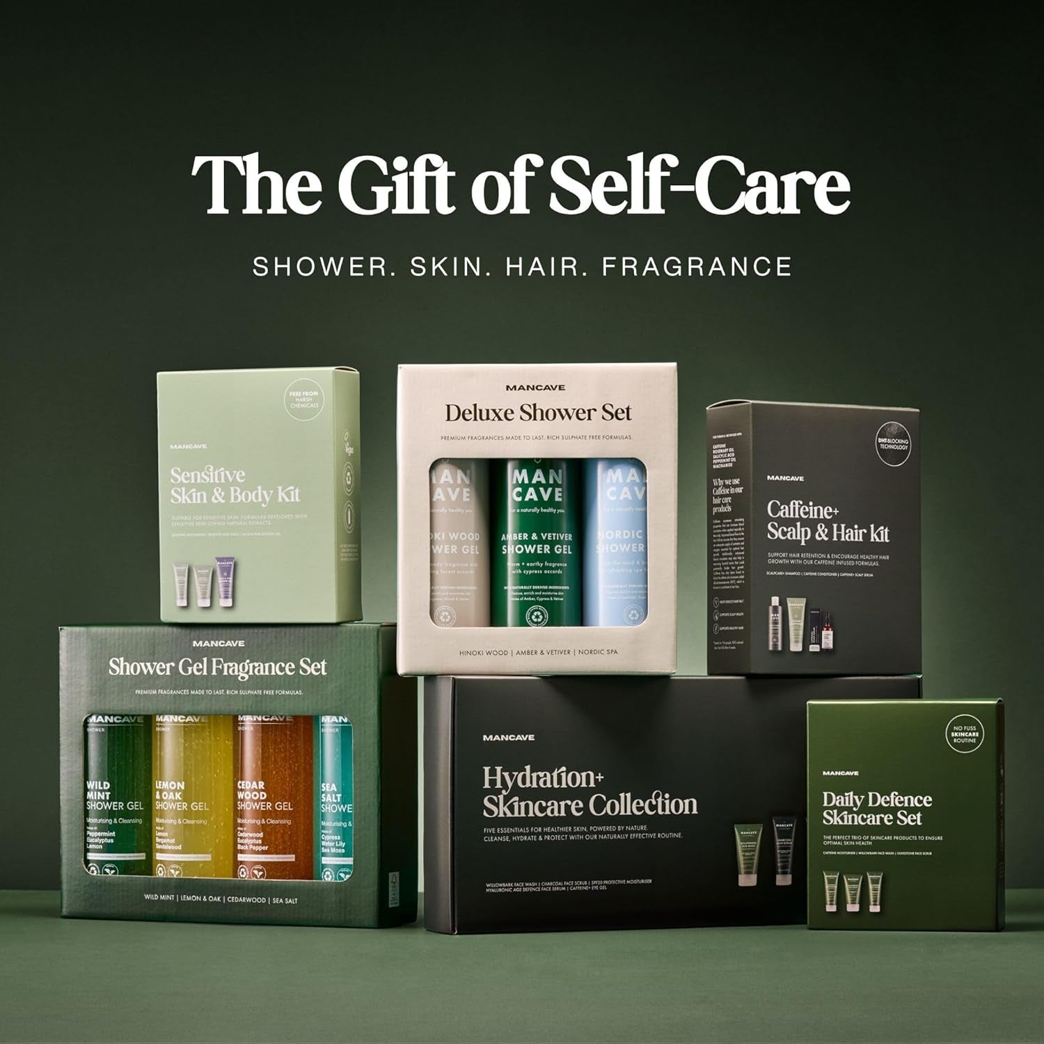Coffret Cadeau Hommes - Lot Gel Douche, Idée Cadeau Hommes Gels Douche Naturels Sans Sulfate 4 X 500 Ml - Menthe, Citron Et Chêne, Bois De Cèdre Et Sel De Mer, Vegan, Fabriqué En Angleterre