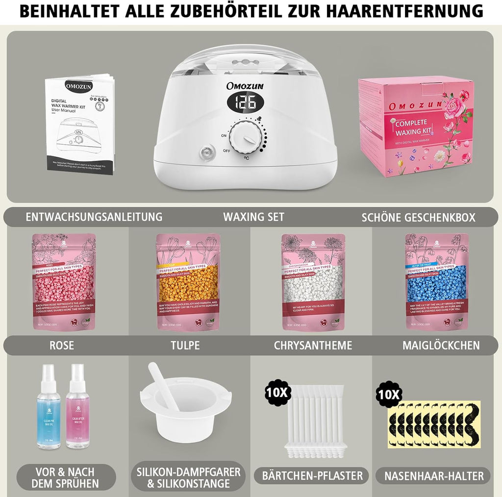 Kit Chauffe-Cire : Appareil D'Épilation À La Cire Avec Affichage Numérique LED – Machine À Épiler Naturelle Pure – Appareil À Cire Chaude Adaptée Pour Les Poils Du Nez (Blanc)