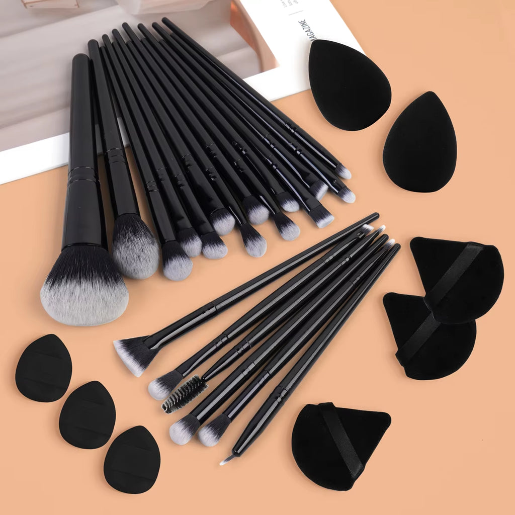 29Pcs Makeup Tool Kit 20 Pcs Makeup Brushes+9 Pc Makeup Sponge Air Cushion Powder Puff Finger Puff Set Portable Makeup Tool