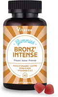 Vitavea - Gummies Solaire Bronz'Intense - Complément Alimentaire Bronzage - Prépare, Active, Prolonge - Teint Hâlé, Effet Bonne Mine - Onagre, Cuivre, Rose D'Inde, Vitamines C & E - 40 Gummies - Vegan
