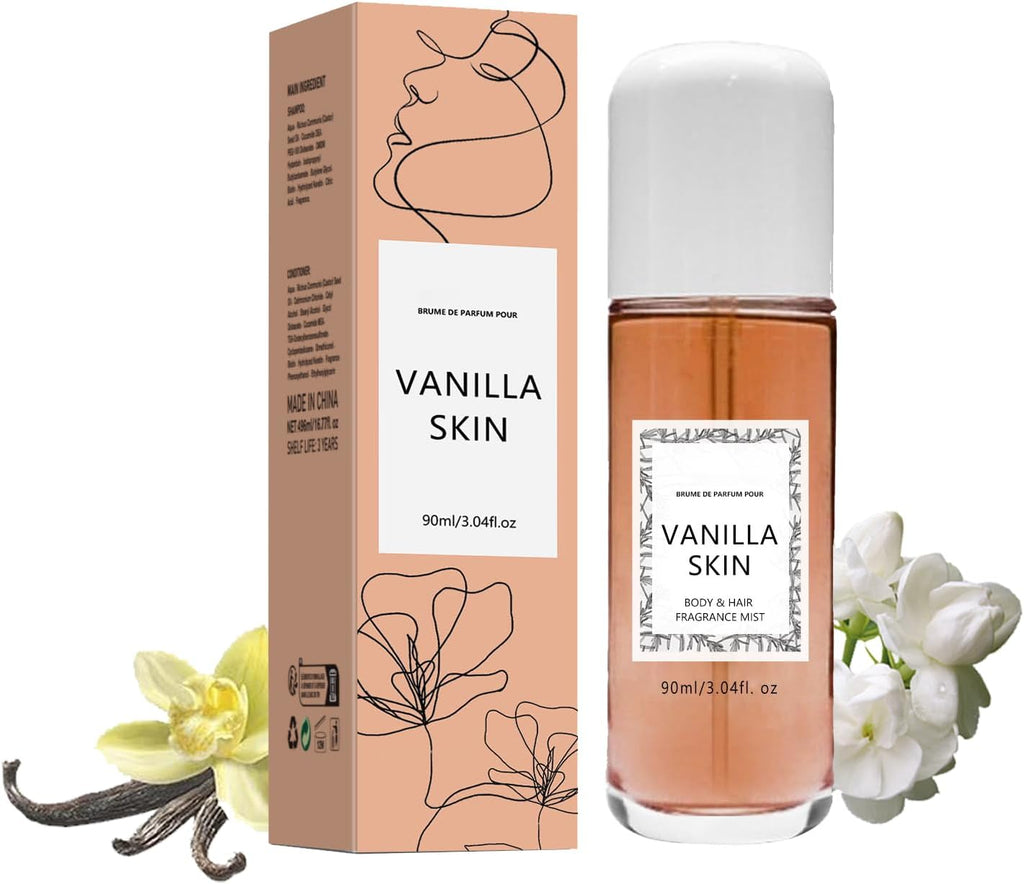 Vanilla Skin Perfume,90Ml Vanilla Skin Body Mist,Vanilla Eau De Parfum,Vanilla Sweet Warm Spicy Woody,Vanilla Essential Oil for Skin, Eau De Toilette Spray,Vanilla Perfume for Women and Men (1Pc)