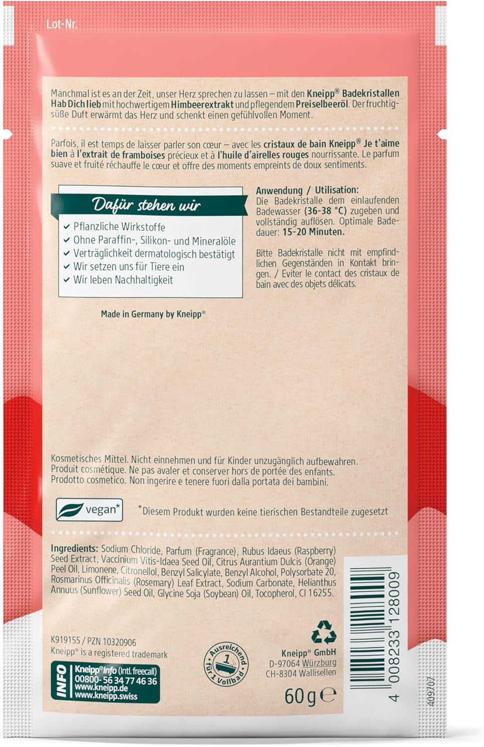 Hab Dich Lieb Cristaux De Bain Framboise Et Canneberge 60 G