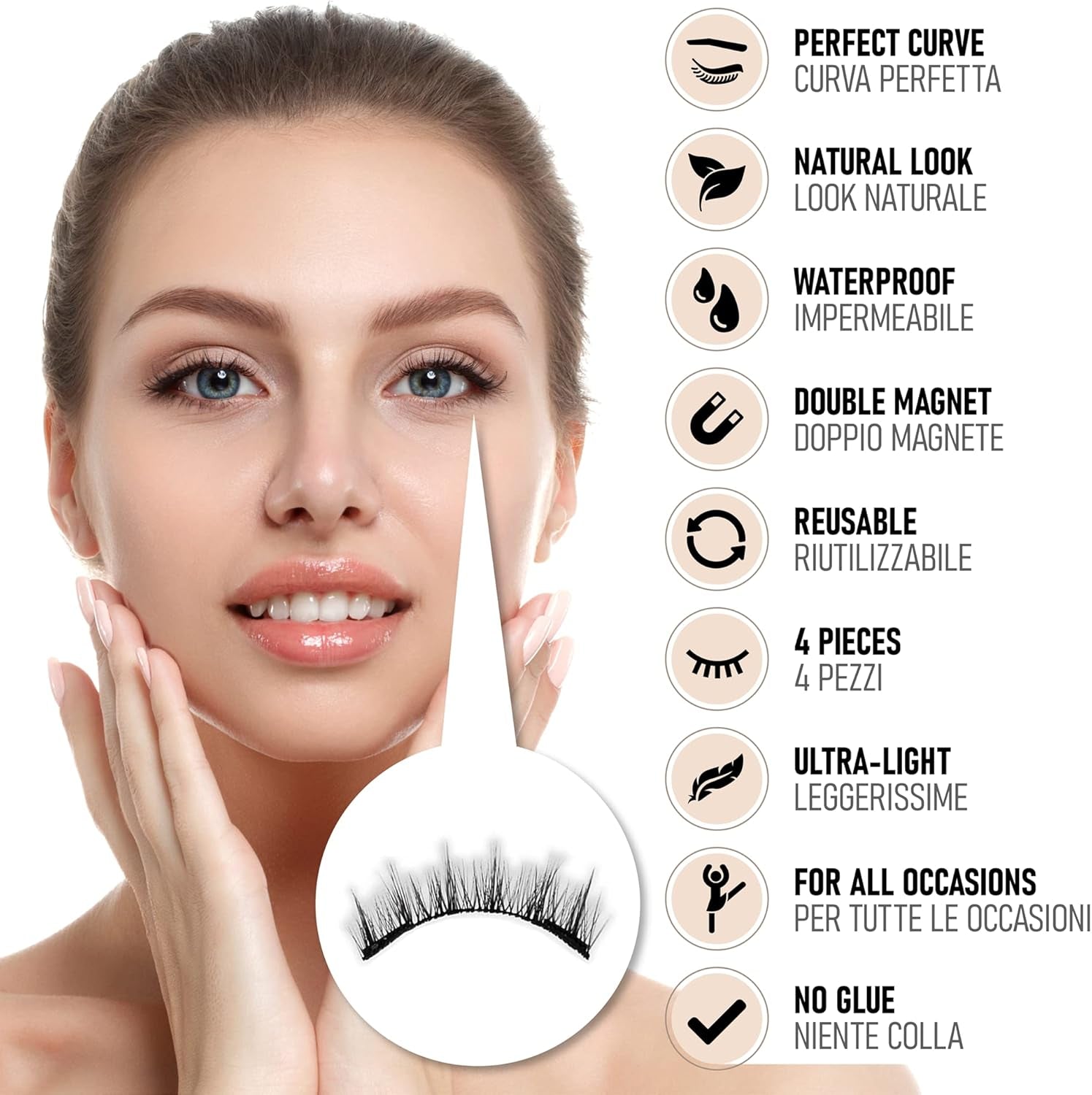 M.YL. Faux Cils Magnetique Réutilisables Sans Colle Faux Cils. Kit De 4 Cils 3D, Pince Cils Recourbe-Cils. Imperméable. Extension Cils Luna Cil Magnetic Effet Naturel. Cadeax