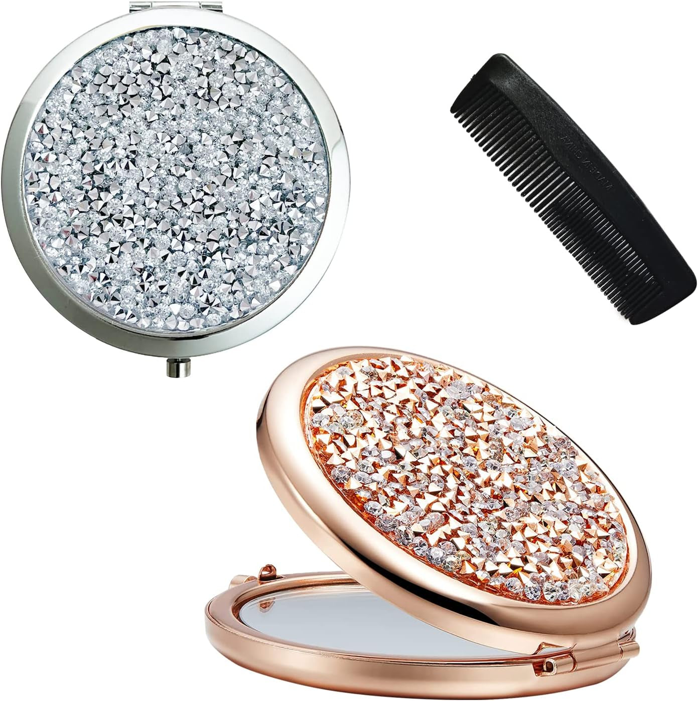 Miroir À Double Face Rond Avec 1 Peigne En Plastique, Miroir De Poche Portable, Miroir Pliable Avec Bouton Pression, Miroir Cosmétique De Voyage