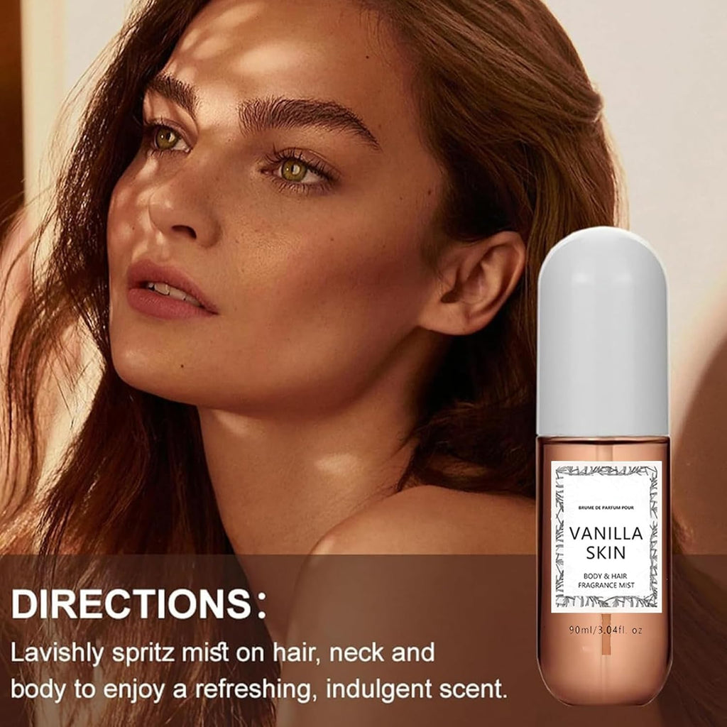 Vanilla Skin Perfume,90Ml Vanilla Skin Body Mist,Vanilla Eau De Parfum,Vanilla Sweet Warm Spicy Woody,Vanilla Essential Oil for Skin, Eau De Toilette Spray,Vanilla Perfume for Women and Men (1Pc)
