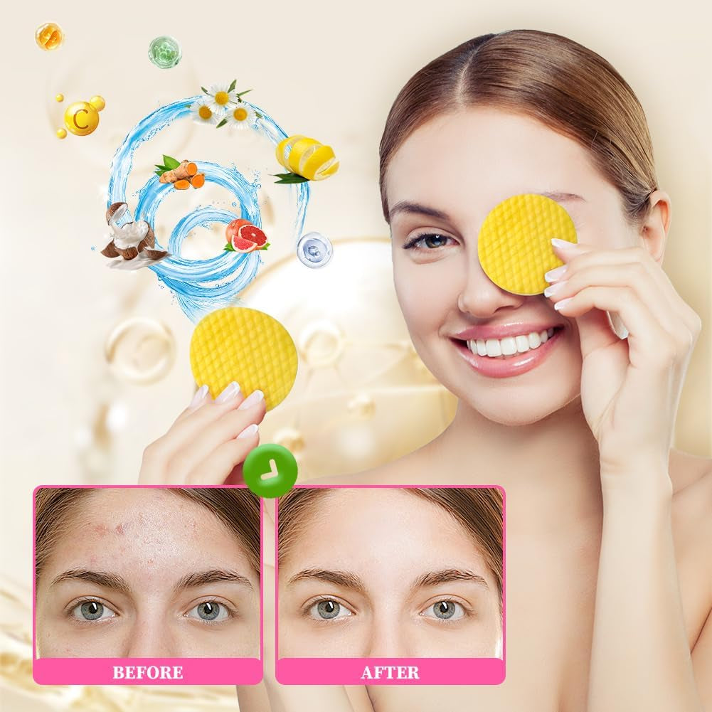 Tampons Nettoyants Au Curcuma À L'Acide Kojique, 40Pcs Coussin En Mousse Exfoliante Au Curcuma Pour Visage Et Le Corps, Nettoyage Et L'Exfoliation Éclatant Peau Rejuvenates, Unifie Le Teint