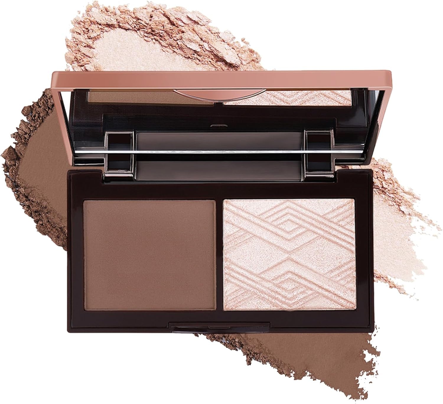 Palette De 2 Couleurs Pour L'Éclairage Et Le Bronze Avec Miroir-Résistante À L'Effacement, Longue Durée, Très Pigmentée, Mate Et Scintillante-Finition Naturelle, Maquillage Féminin Pour Le Visage-01#