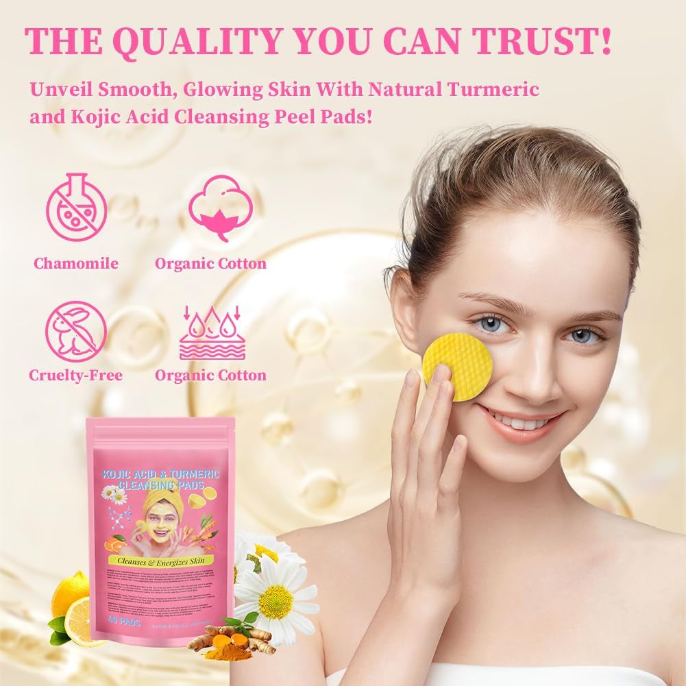 Tampons Nettoyants Au Curcuma À L'Acide Kojique, 40Pcs Coussin En Mousse Exfoliante Au Curcuma Pour Visage Et Le Corps, Nettoyage Et L'Exfoliation Éclatant Peau Rejuvenates, Unifie Le Teint