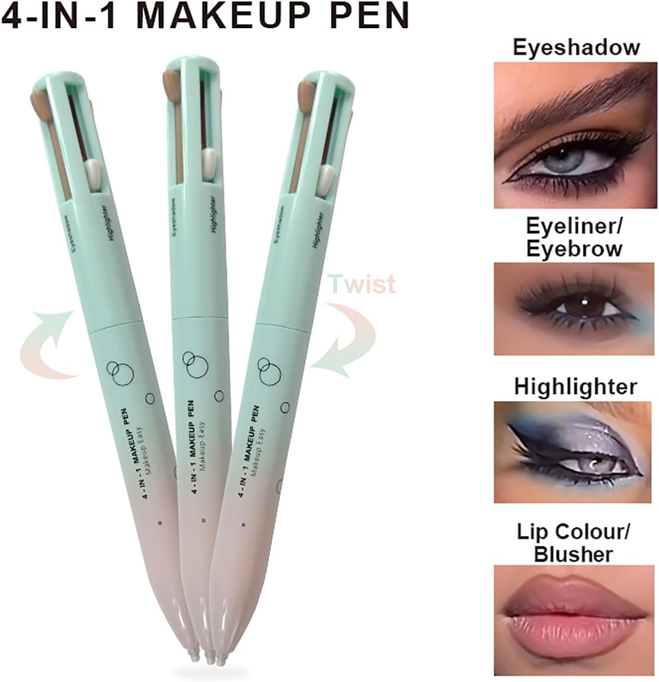 Stylo Maquillage 4 En 1,  4 in 1 Makeup Pen Eyeliner, Crayon À Sourcils, Crayon À Lèvres Et Fluorescent, Multifonctionnel, Lisse, Hautement Pigmenté, Maquillage Des Yeux, 1 PCS