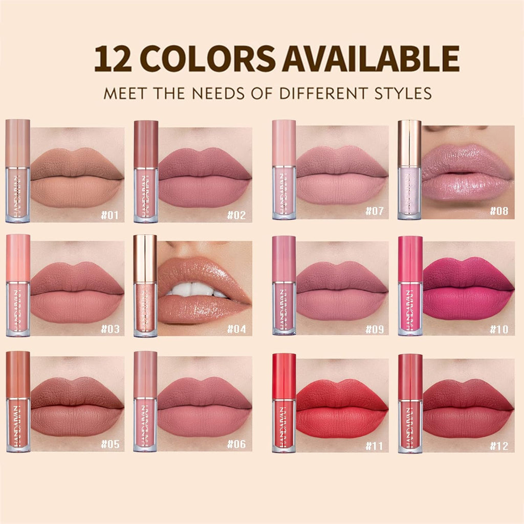 Rouge À Lèvres, 12 Couleurs Rouge À Lèvres Liquide Mat, Ensemble De Rouge À Lèvres Liquide Imperméable Et Durable, Mat Rouge À Lèvres Nude Ensemble Velouté Longue Durée Antiadhésif Tasse
