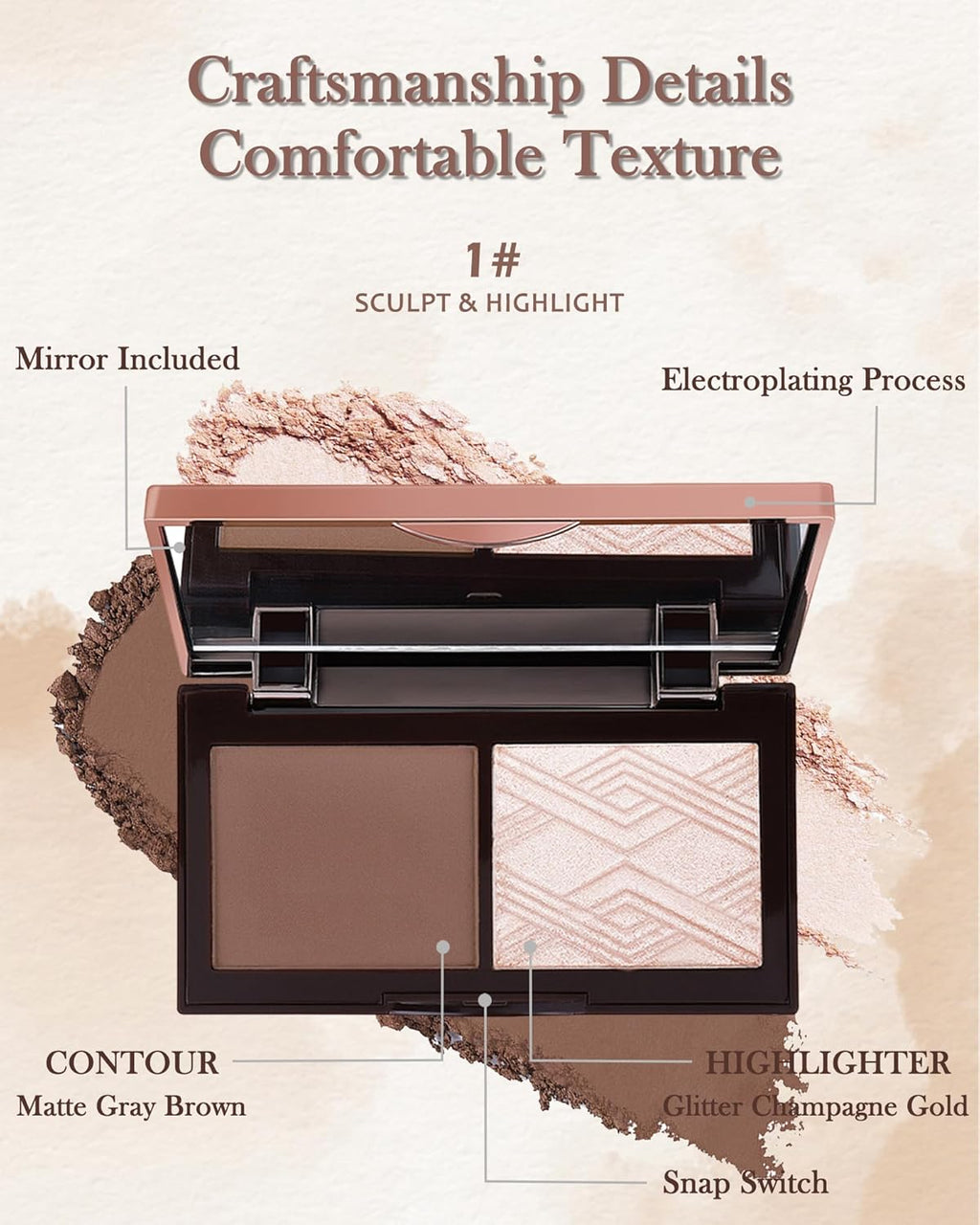 Palette De 2 Couleurs Pour L'Éclairage Et Le Bronze Avec Miroir-Résistante À L'Effacement, Longue Durée, Très Pigmentée, Mate Et Scintillante-Finition Naturelle, Maquillage Féminin Pour Le Visage-01#