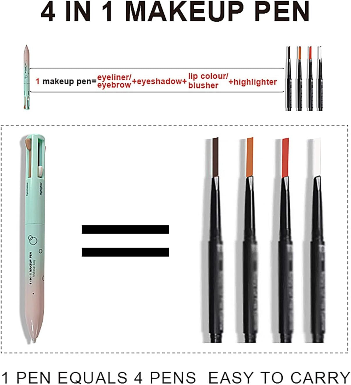 Stylo Maquillage 4 En 1,  4 in 1 Makeup Pen Eyeliner, Crayon À Sourcils, Crayon À Lèvres Et Fluorescent, Multifonctionnel, Lisse, Hautement Pigmenté, Maquillage Des Yeux, 1 PCS